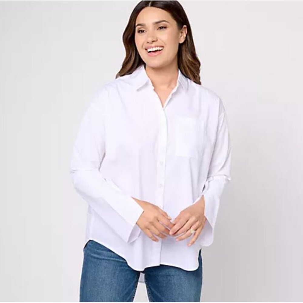 Studio Park x Amy Stran Modern Button Front Shirt-White-Large
